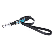 Leather dog leash  with beaded motif - Blue