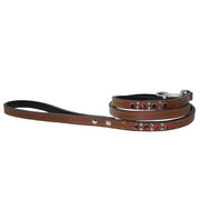 Luxury leather dog leash w/swarovski crystals - Tan