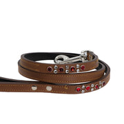 Luxury leather dog leash w/swarovski crystals - Tan