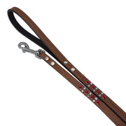 Luxury leather dog leash w/swarovski crystals - Tan