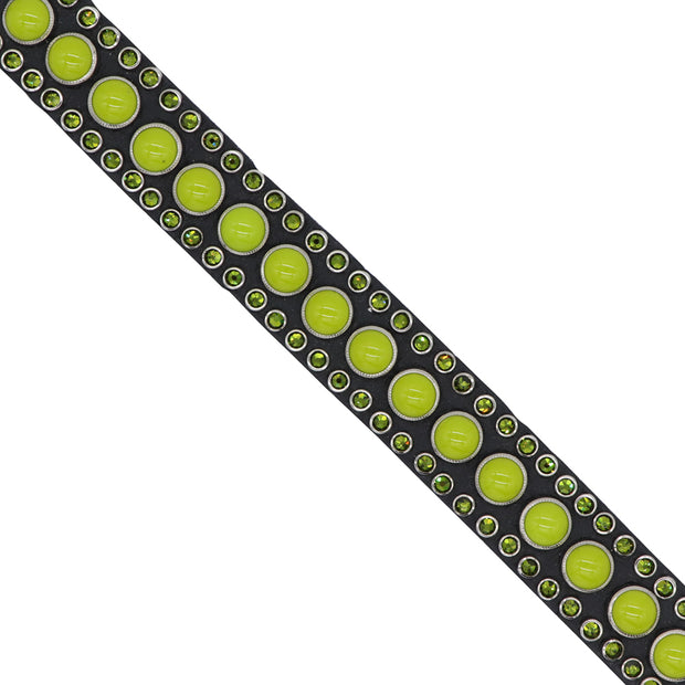 Dog Collar - Lime Swarovski crystals & glass cabochons on black leather - SIZE: 14"