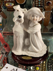 White Schnauzer & girl statue - made in 🇮🇹 Italy