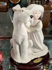 White Schnauzer & girl statue - made in 🇮🇹 Italy