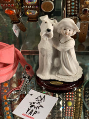 White Schnauzer & girl statue - made in 🇮🇹 Italy