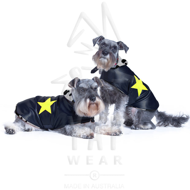Pooch-Star Dogcoat - waterproof w/ animal print lining & yellow holographic stars